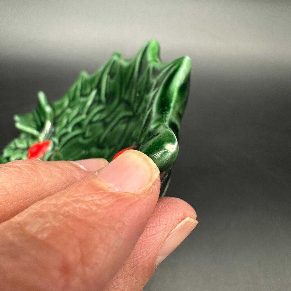 Vintage Trinket Dishes Ashtrays Lefton Holly Berry 1970s Christmas Decor Green - Picture 8 of 9